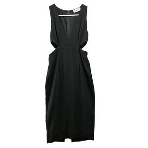 Taroo Black Midi Cocktail‎ Dress Womens S Cut Out Waist V-Neck Sleeveless Party